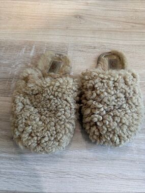 UGG Plush Curly Shearling Slide Slippers - Beige